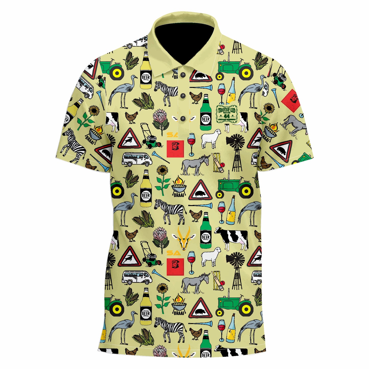 44 Ek Gaan Nerens Nie - Suid Afrika - Beige Printed Golf Shirt
