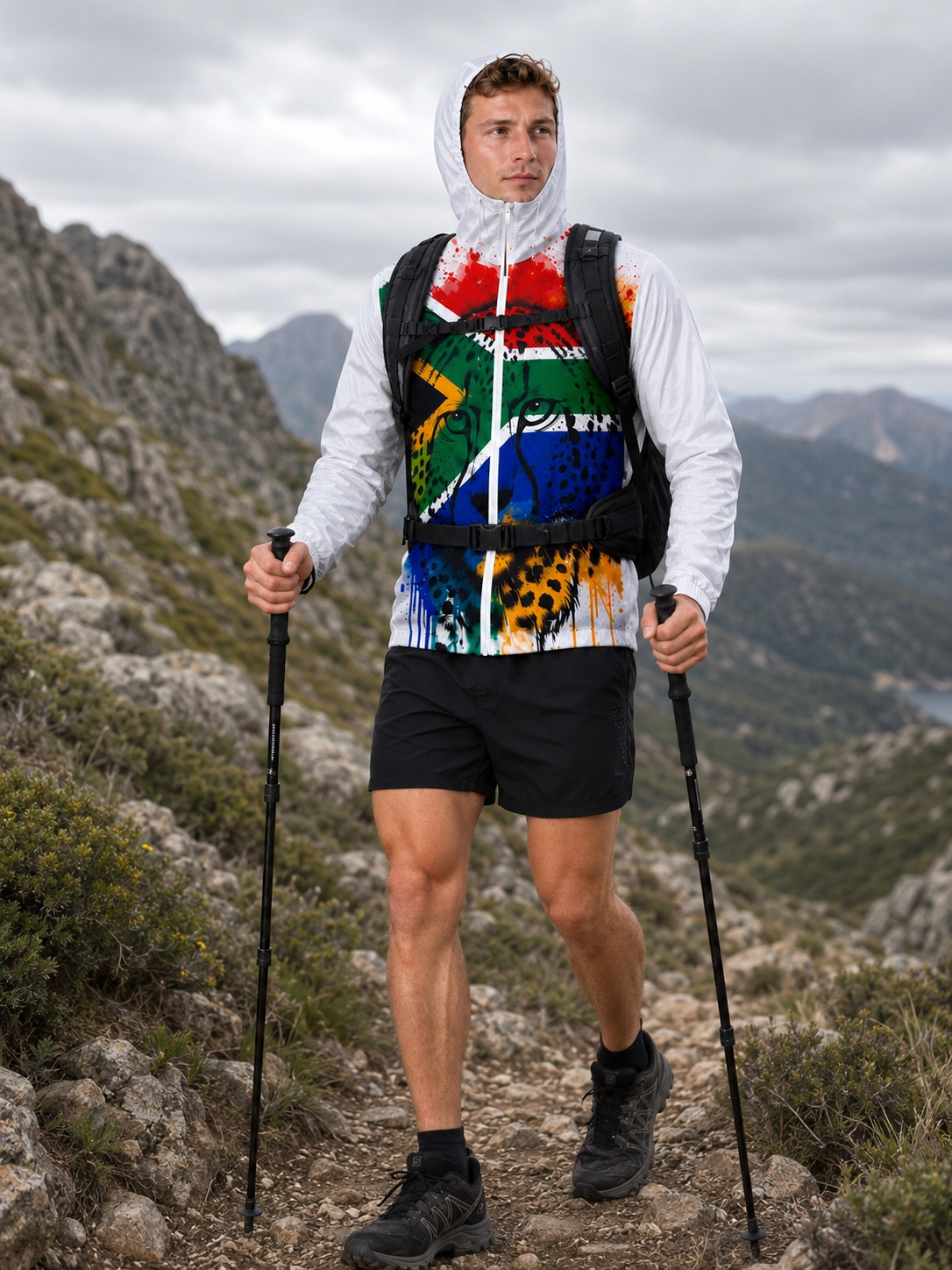 Unisex Packable Run Shell - South African Flag White Cheetah (3852)