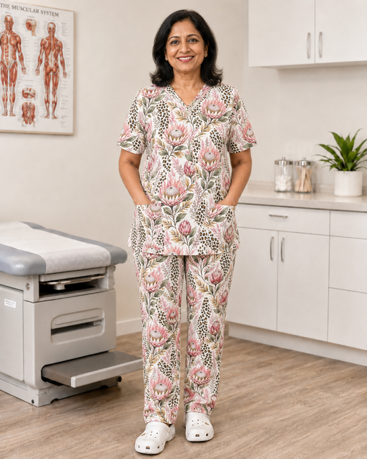 Printed Lifestyle Scrub Top – Protea Leopard (Unisex)