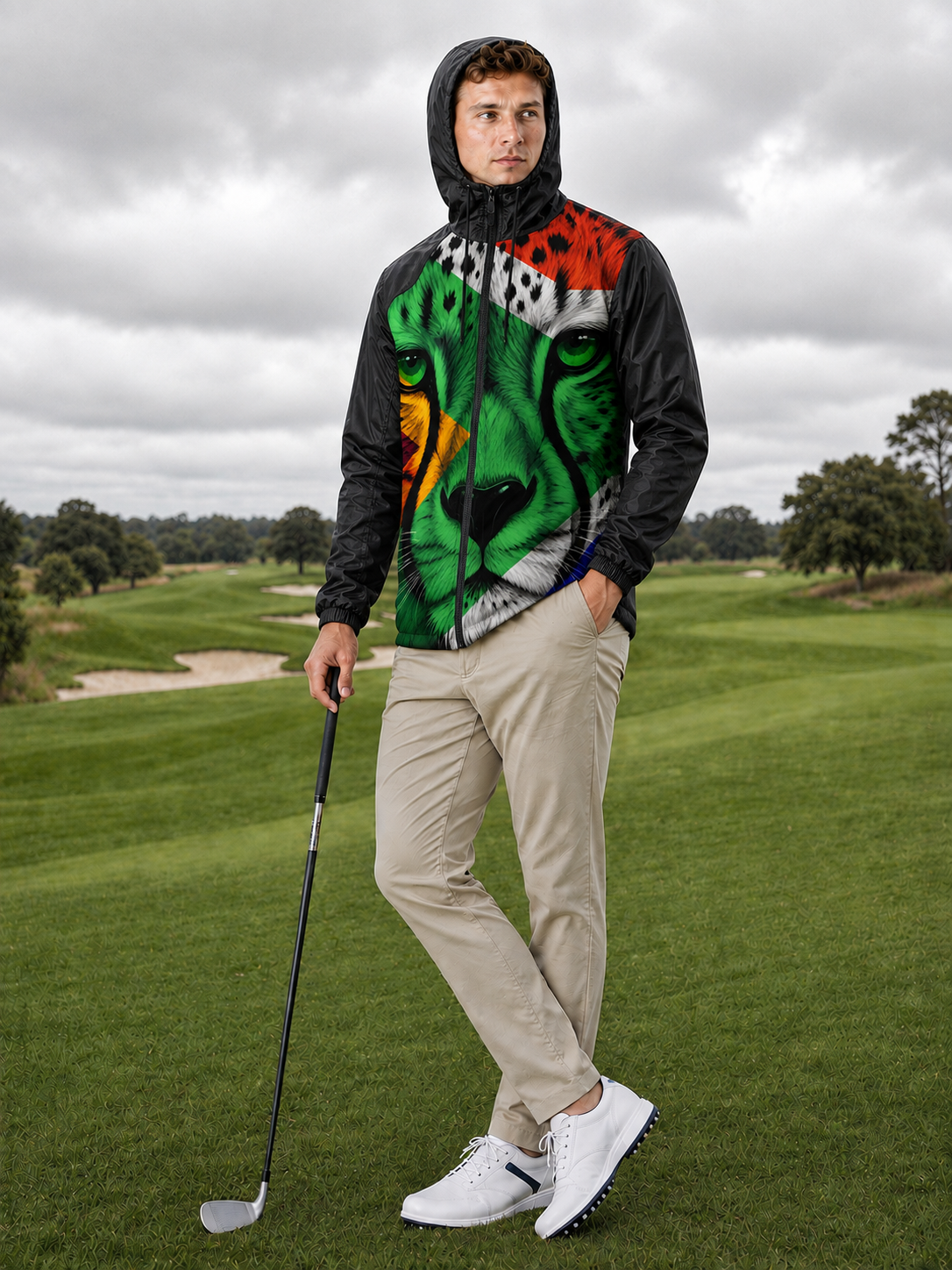 Unisex Packable Run Shell - South African Flag Cheetah (3852)