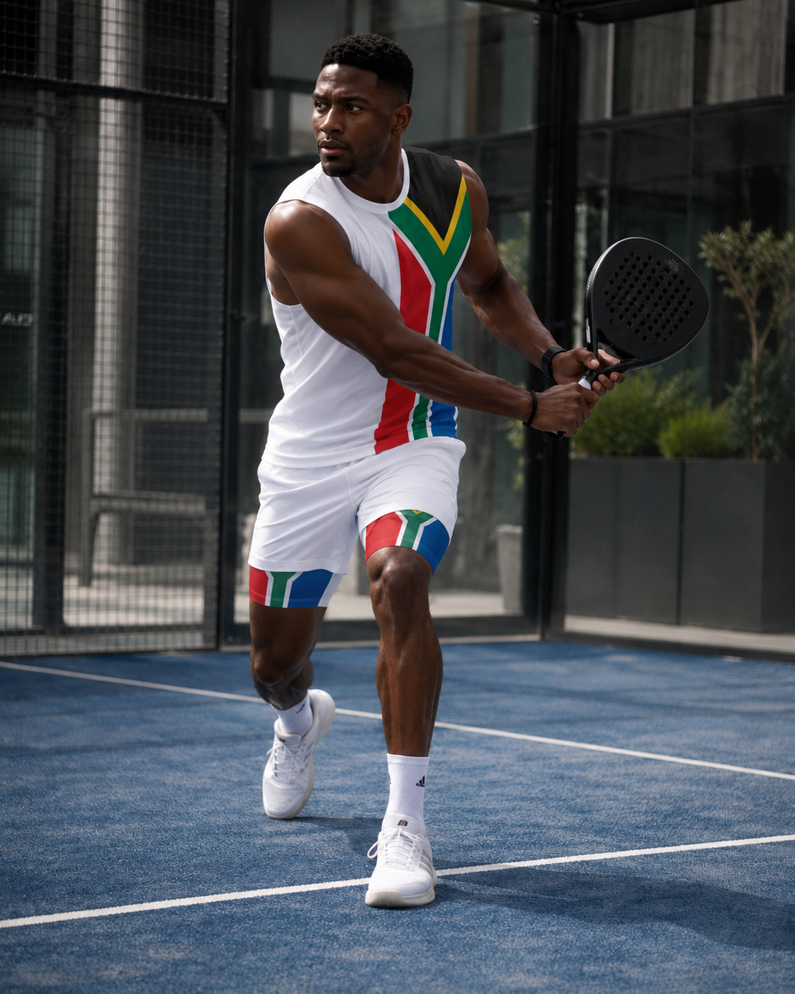 Men's 2-in-1 Run Short with Pocket Tights - South African Flag White Panel