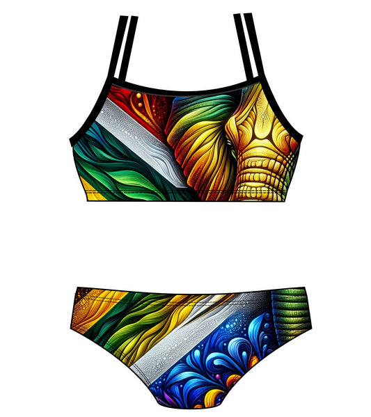 Female 2 piece training bikini  -  South African Flag Elephant