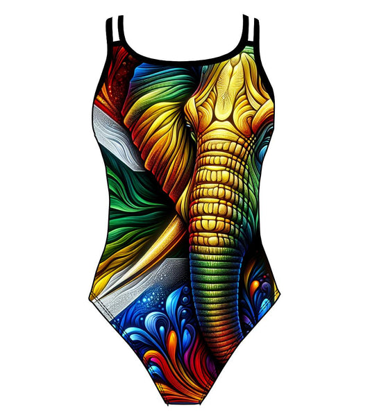 Female fastback swimsuit - South African flag Elephant