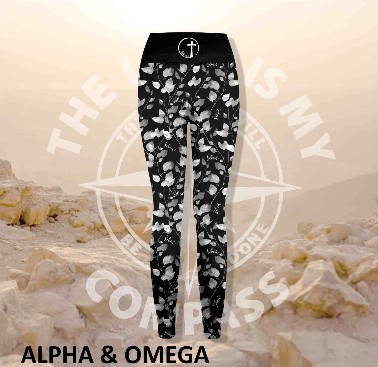 Alpha And Omega Believe Trailing Leaf Print Athleisure Tights