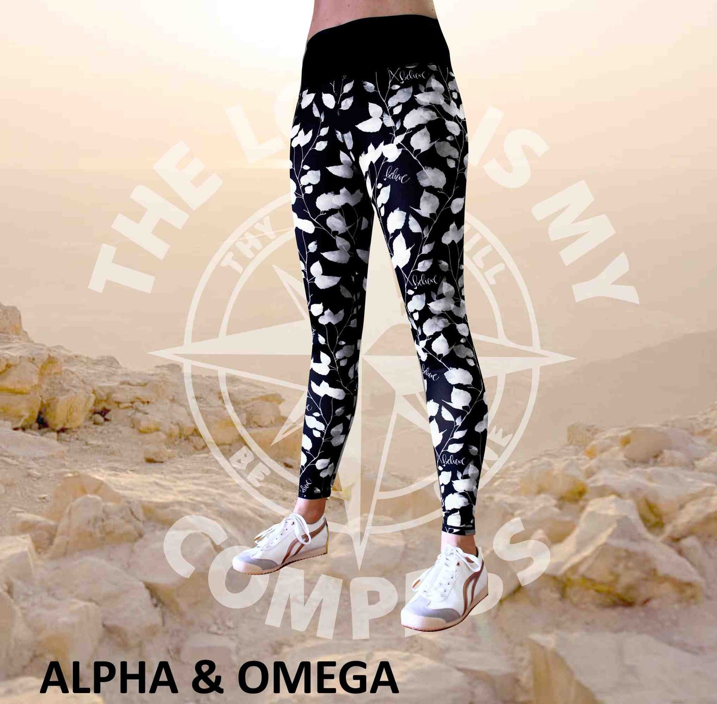 Alpha And Omega Believe Trailing Leaf Print Athleisure Tights