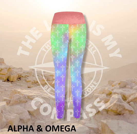 Alpha And Omega Pastel Crosses Print Athleisure Tights