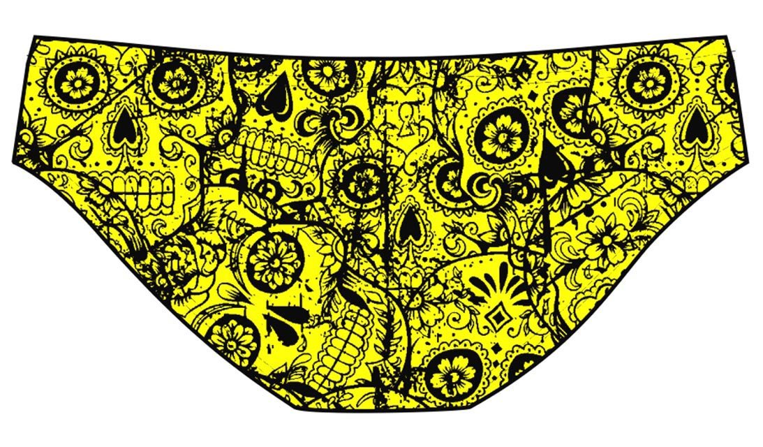 Male brief swimsuit- Neon Mexican Skulls - DG apparel competitive swimwear lifesaving waterpolo south african flag swimwear triathlon running