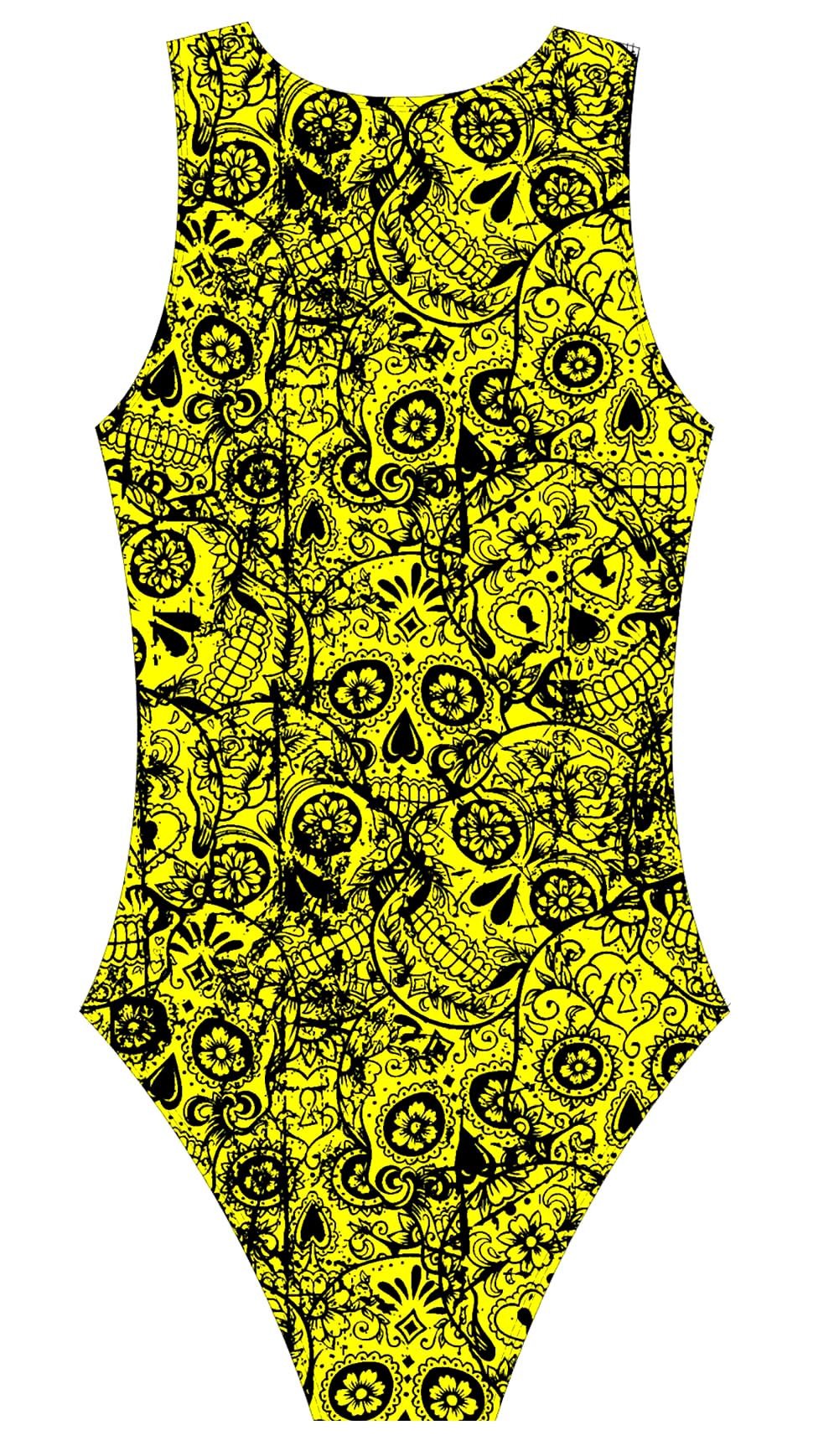 Female Water polo swimsuit- Neon Mexican Skulls - DG apparel competitive swimwear lifesaving waterpolo south african flag swimwear triathlon running