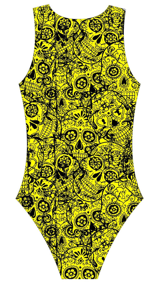 Female Water polo swimsuit- Neon Mexican Skulls - DG apparel competitive swimwear lifesaving waterpolo south african flag swimwear triathlon running