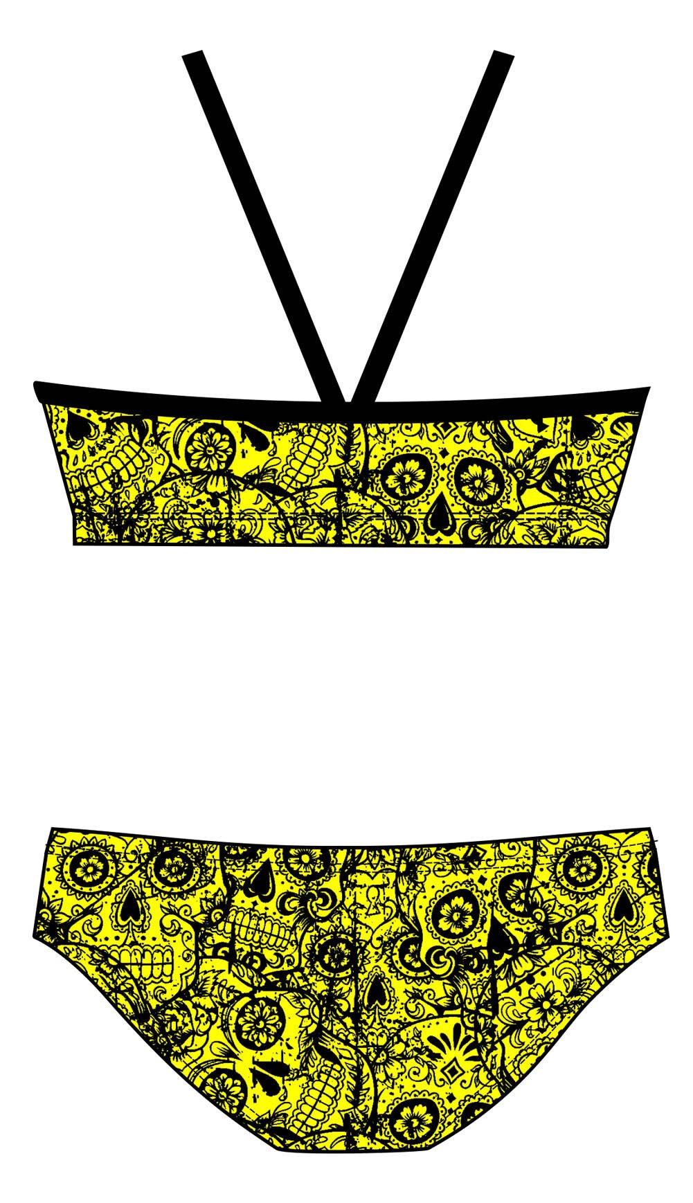 Female 2 Piece Training Bikini - Neon Mexican Skulls - DG apparel competitive swimwear lifesaving waterpolo south african flag swimwear triathlon running