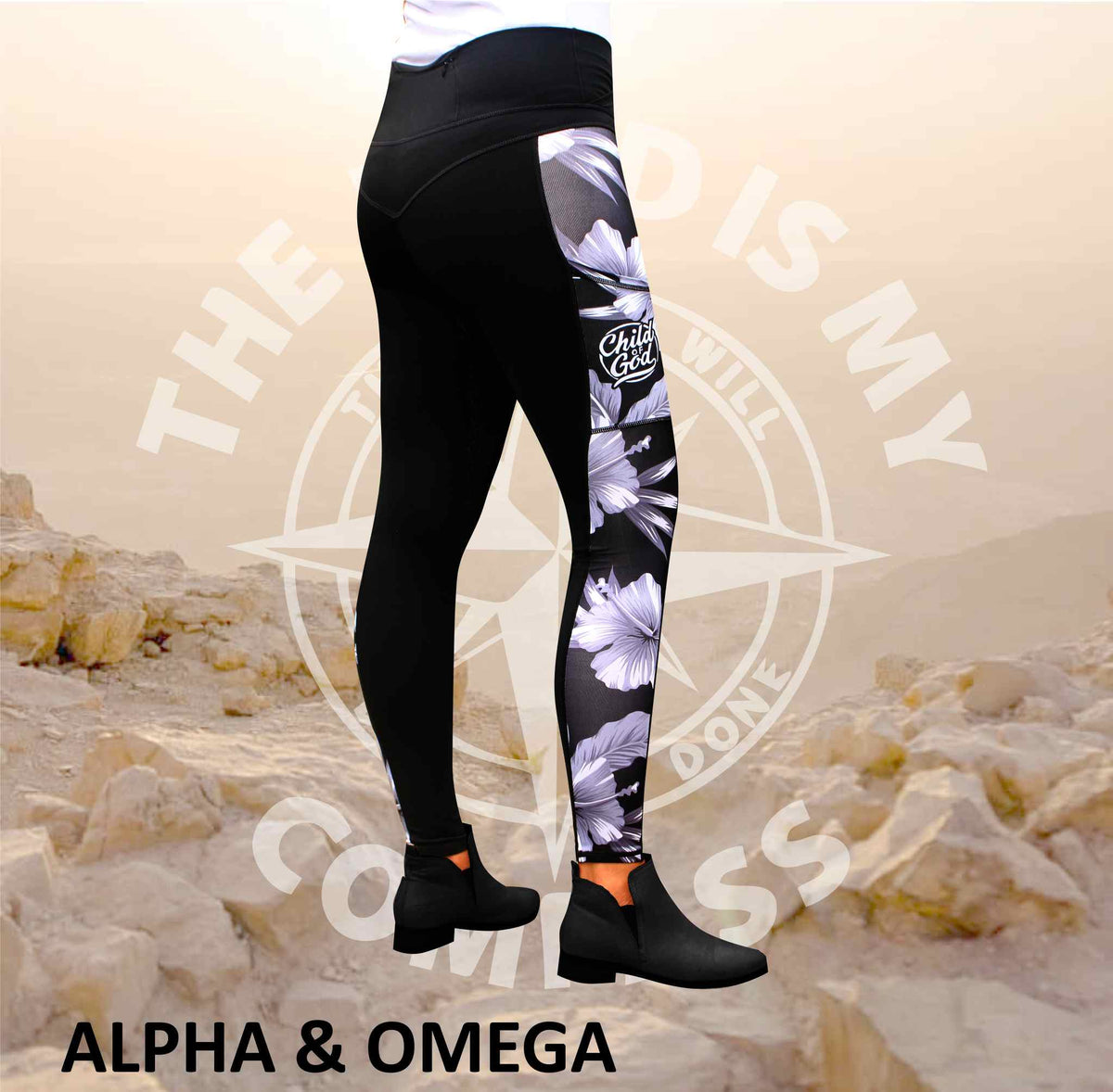 Womens Hibiscus Flower Leggings Printed Black Womens Workout Pants