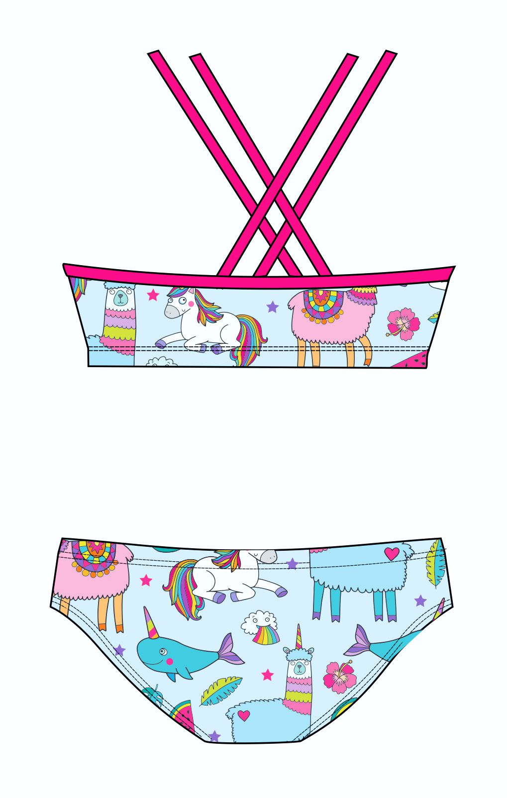 Female 2 Piece Training Bikini - Unicorns Llamas & Rainbows (3135)