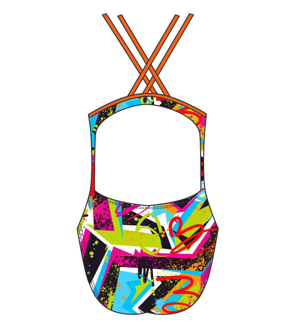 Female fastback swimsuit - Cool Vibes Neon Design (3221)