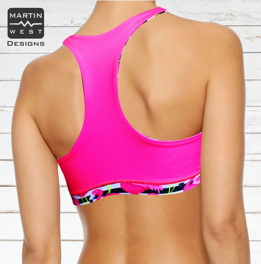 Female Flamingo run/paddle/swim reversible Crop Top (3083)