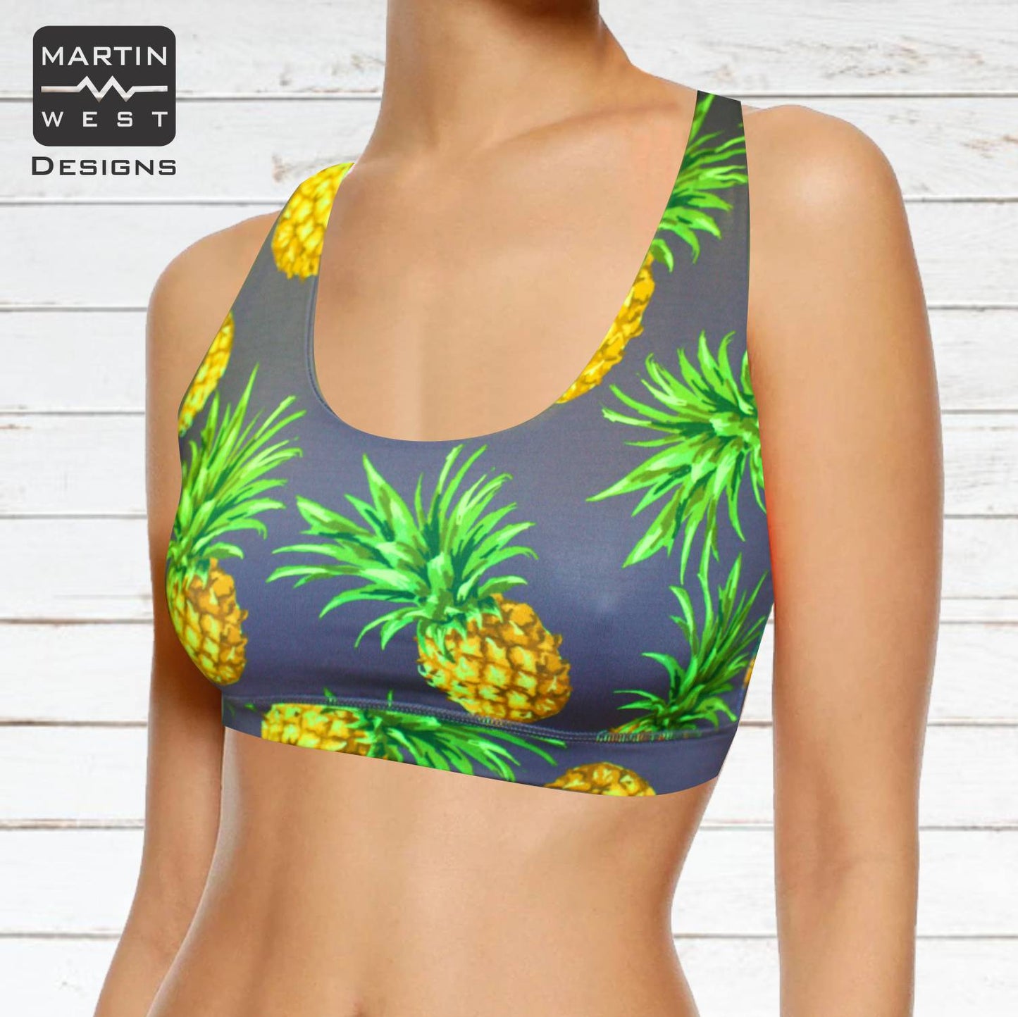 Female Pineapple run/paddle/swim reversible Crop Top (3110)