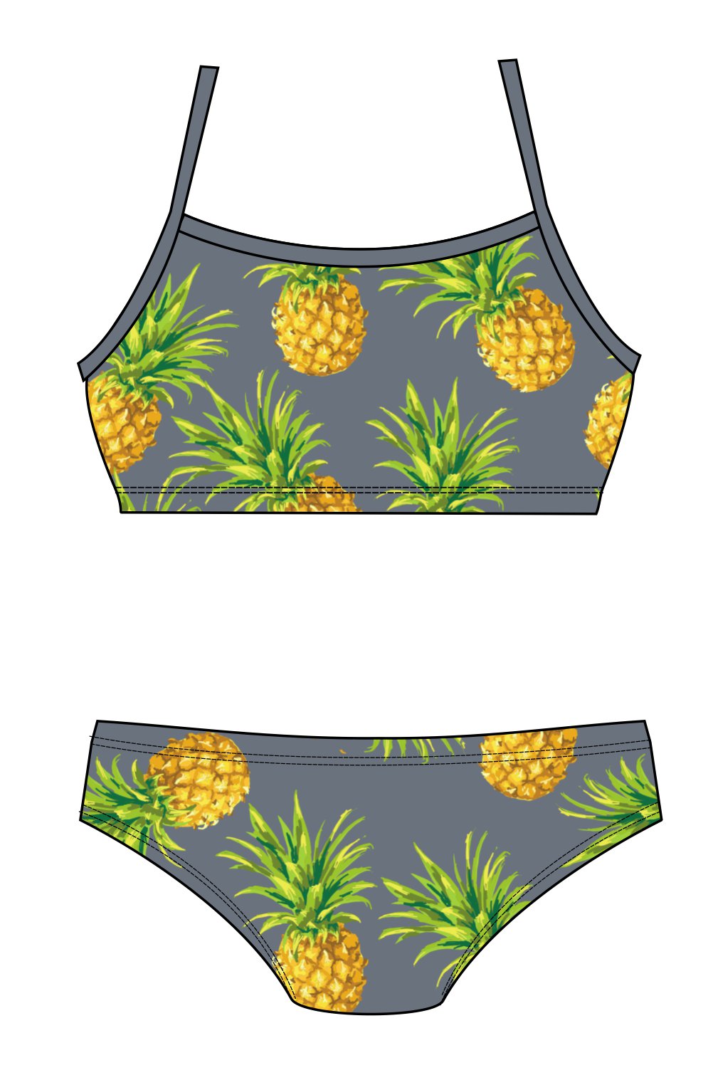 Female 2 piece training bikini -  Pineapples (3110)
