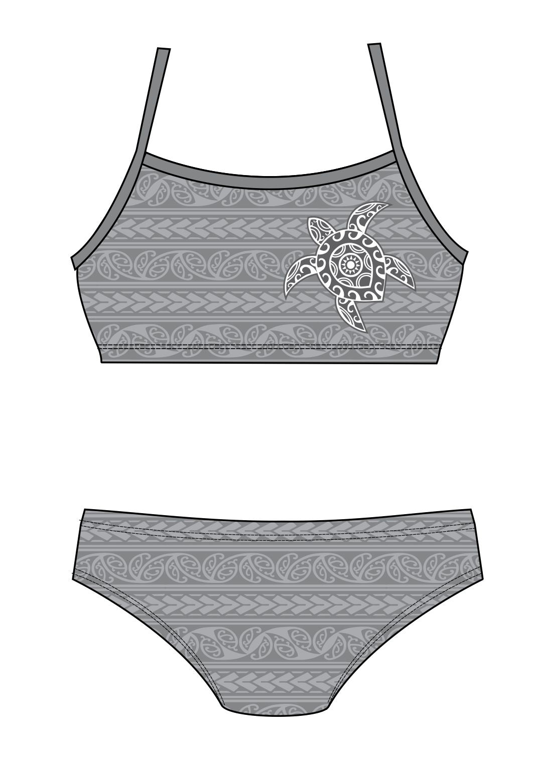 Female 2 piece training bikini - Tattoo Turtle (3098)