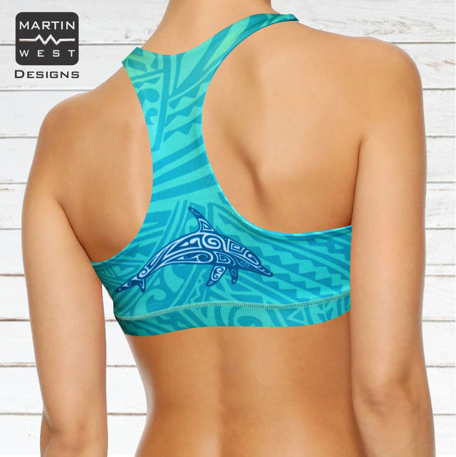 Female Tattoo Dolphin  Paddle/swim reversible Crop Top (3108)