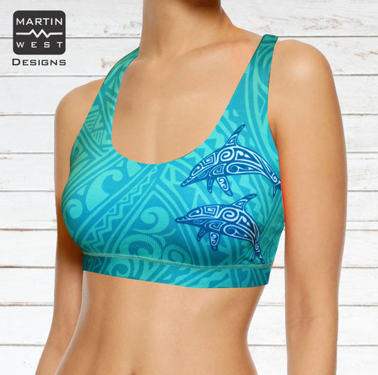 Female Tattoo Dolphin  Paddle/swim reversible Crop Top (3108)