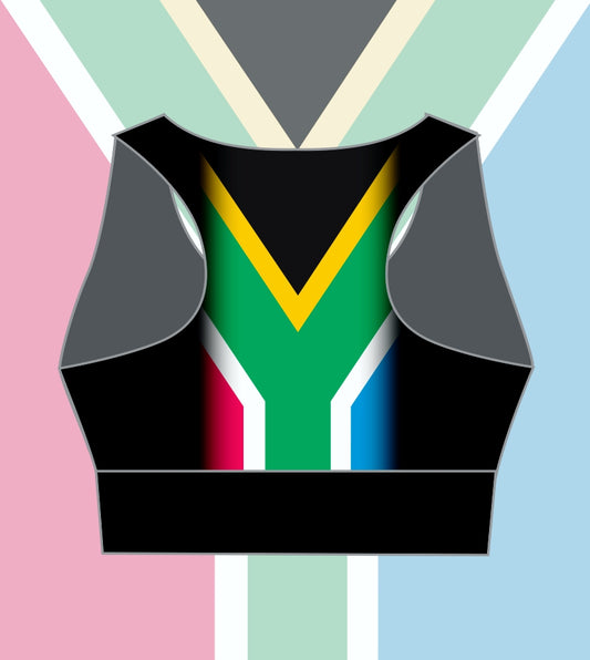 Female Back Print South African Flag run/paddle/swim reversible Crop Top