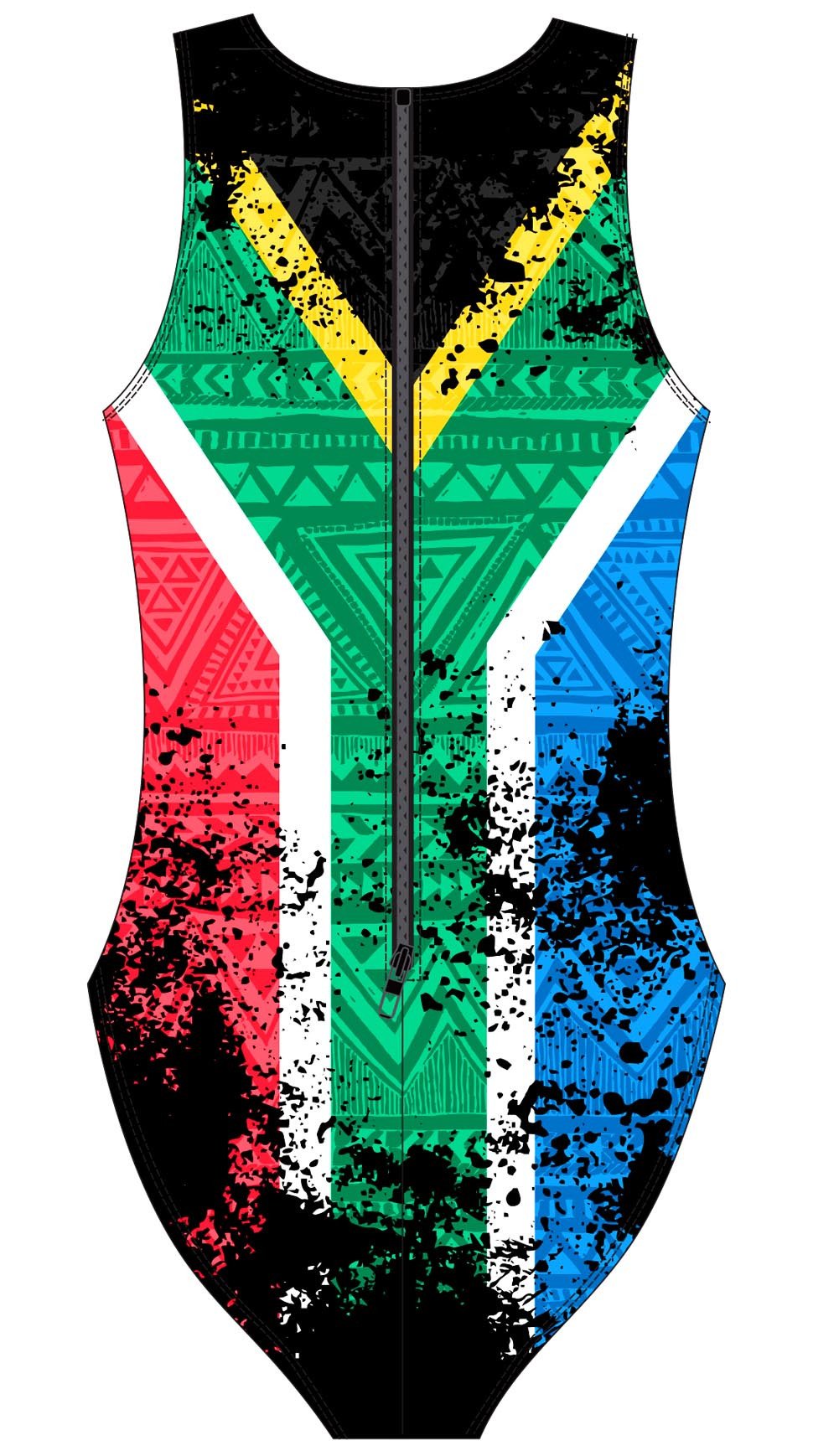 Female Water polo swimsuit- South African Flag - DG apparel competitive swimwear lifesaving waterpolo south african flag swimwear triathlon running