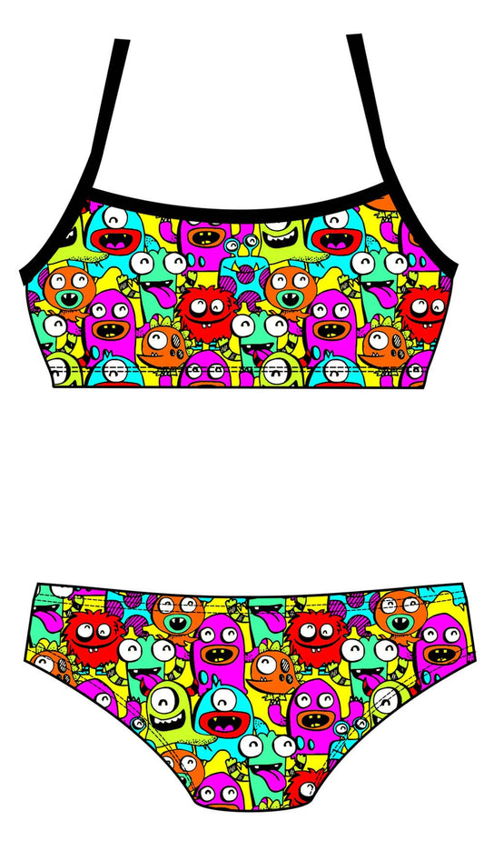 Female 2 Piece Training Bikini - Neon Stickies - DG apparel competitive swimwear lifesaving waterpolo south african flag swimwear triathlon running