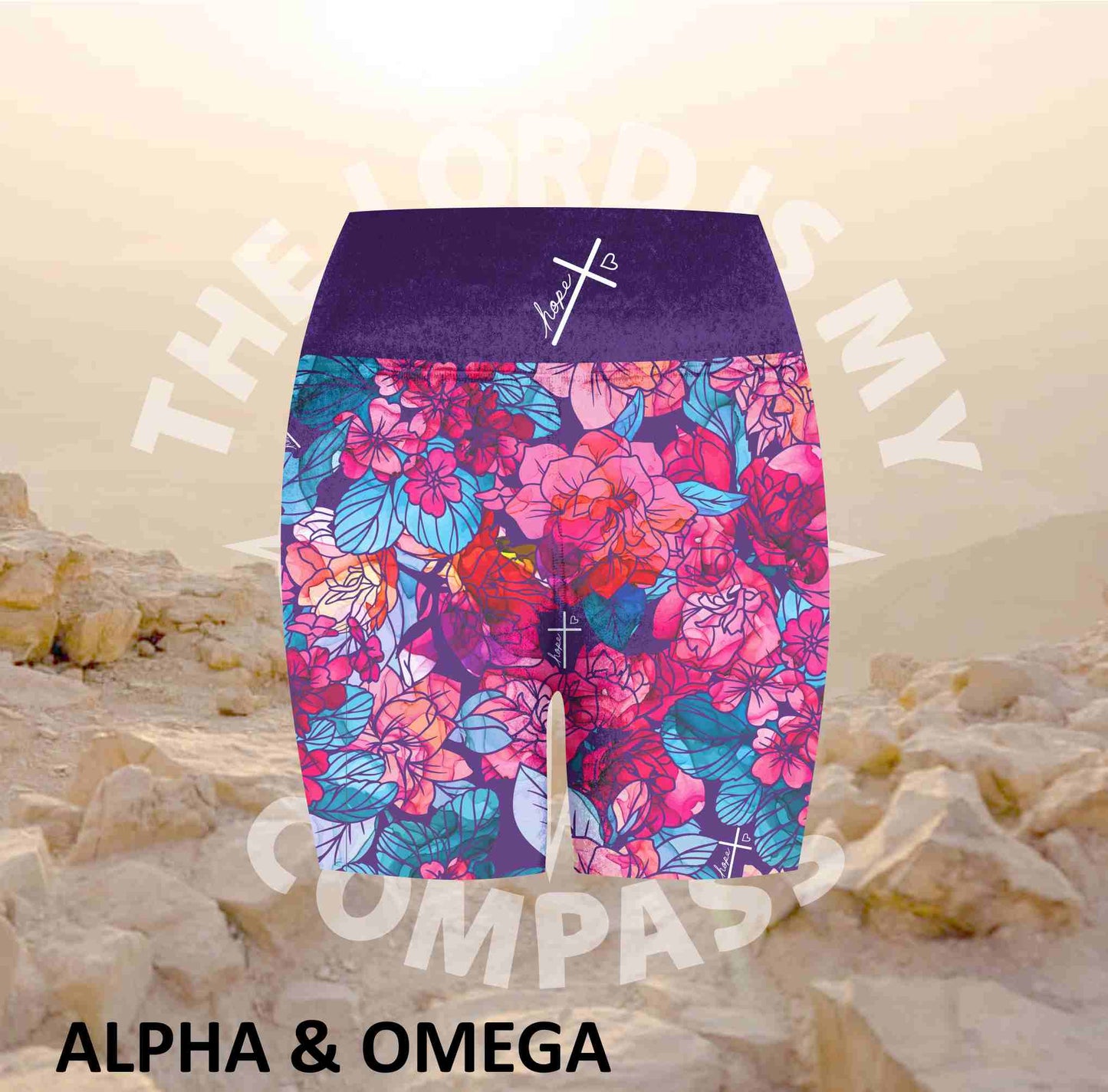 Alpha & Omega Purple Floral Athleisure Short Tights (3235)