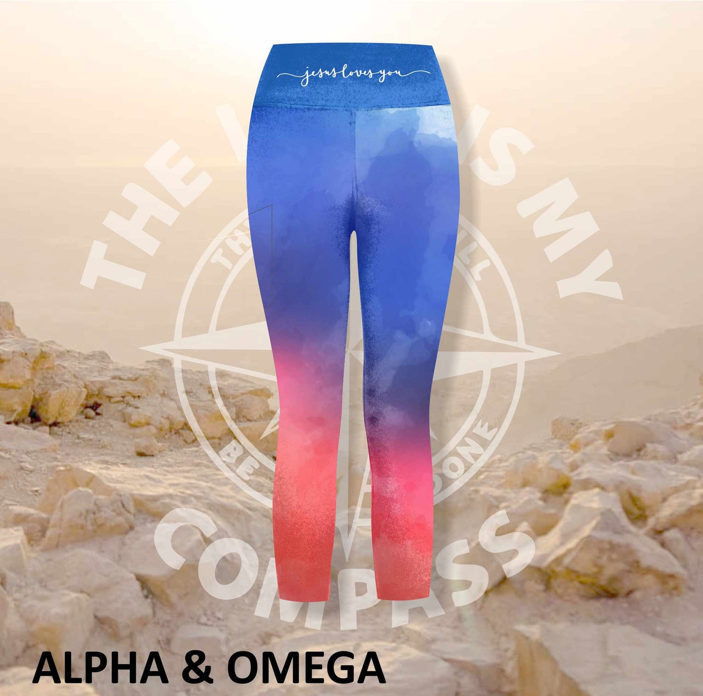 Alpha And Omega Watercolor Jesus Loves you Athleisure Three Quarter Tights