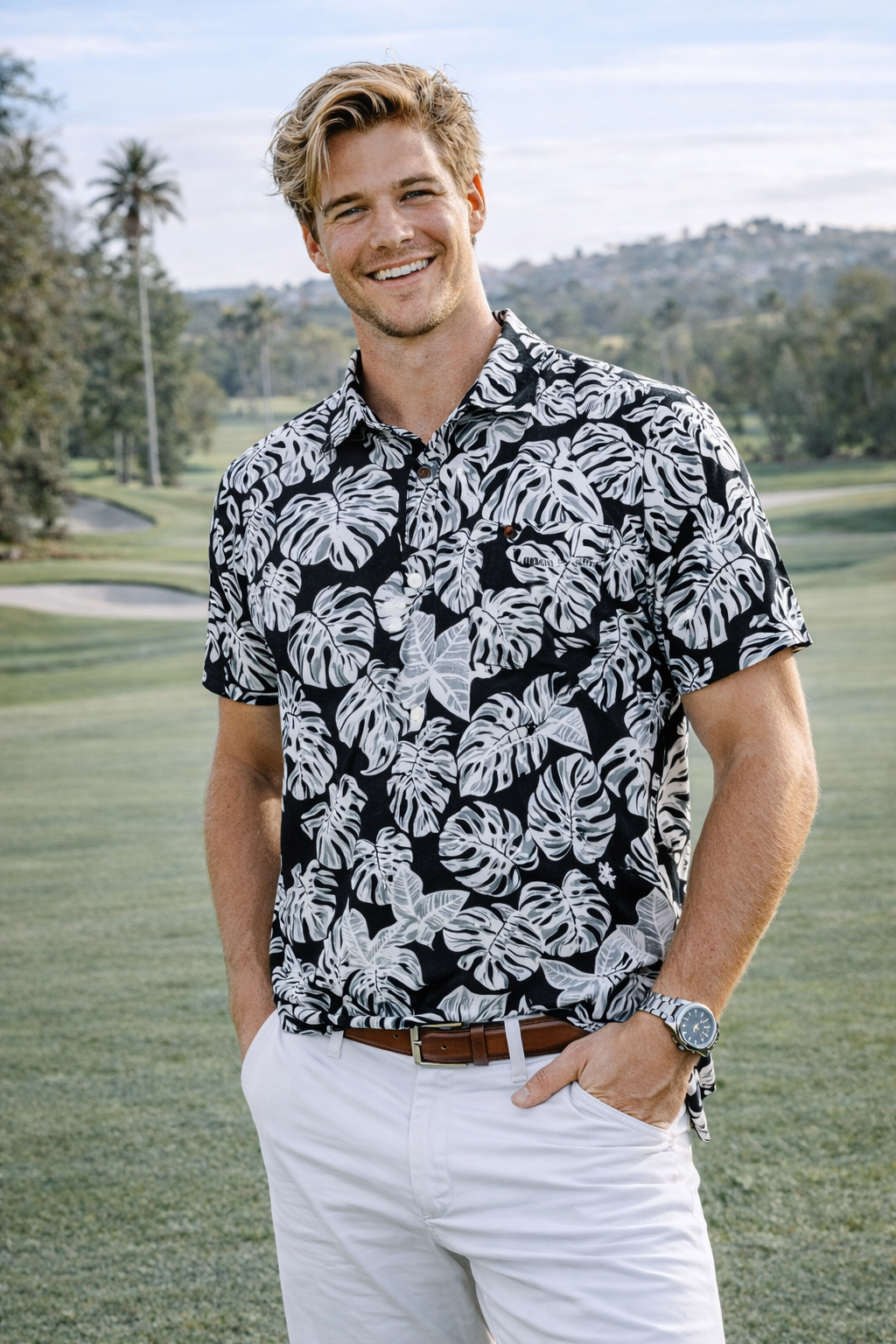 Monster leaf Printed Golf Shirt (3458)