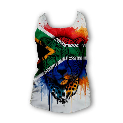 South African flag Cheetah white- Ladies Seamless Performance Running Vest (3852)