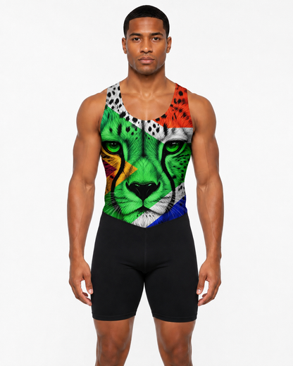 Men's Rowing Unisuit - South African Flag Cheetah Black