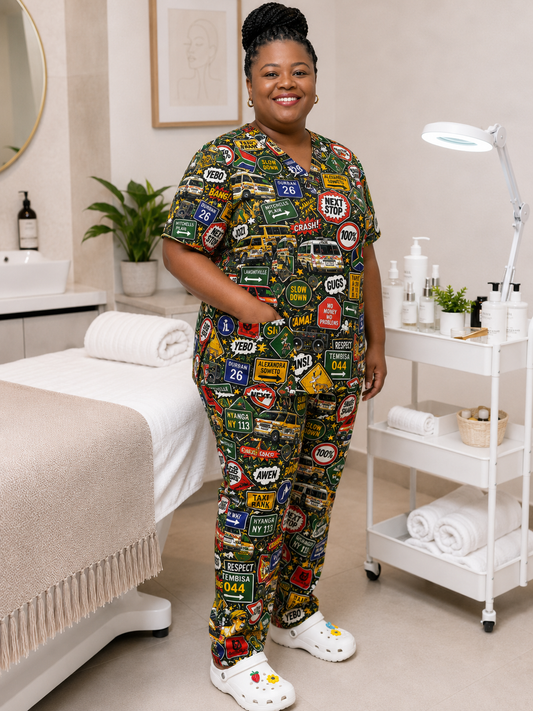 Printed Lifestyle Scrub Top – Taxi Rank (Unisex)