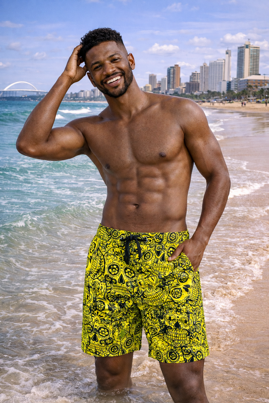 MEXICAN SKULLS  LASERCUT PERFORMANCE FISHING SHORTS / SWIM SHORTS (2424)