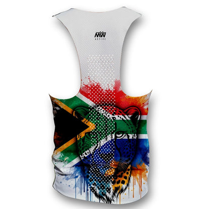 South African flag Cheetah white- Men's Seamless Performance Running Vest (3852)