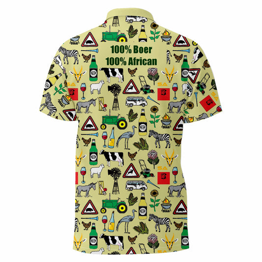 44 Klub-  100% Boer - Suid Afrika - Beige Printed Golf Shirt