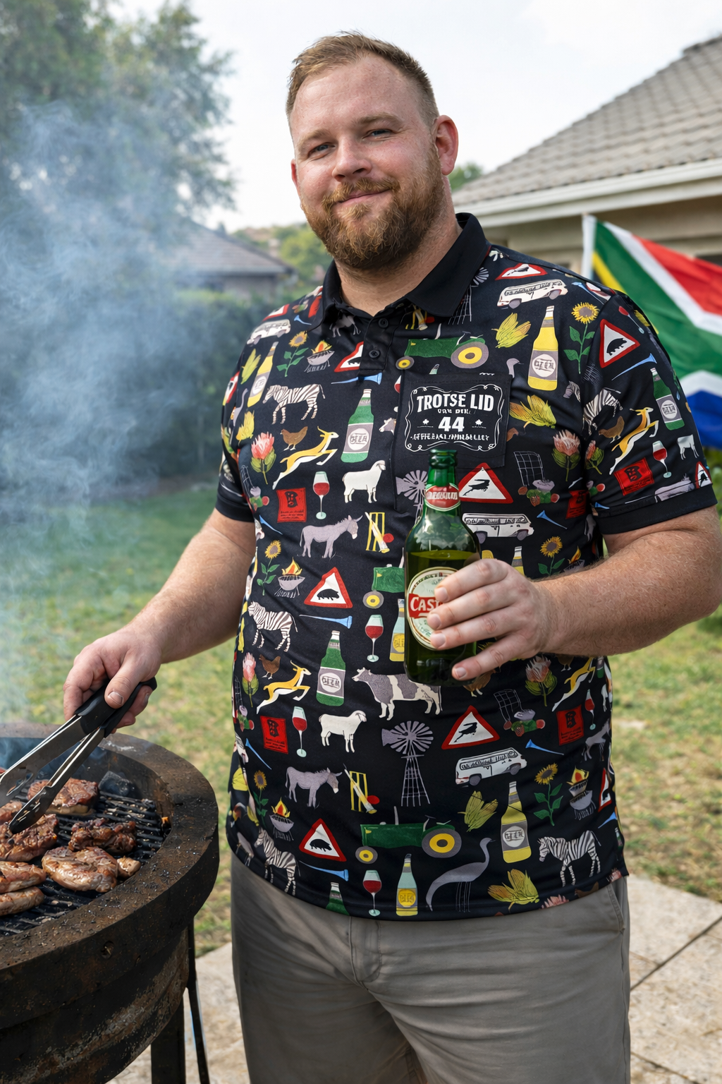 44 Suid Afrika - Black Printed Golf Shirt (3467)