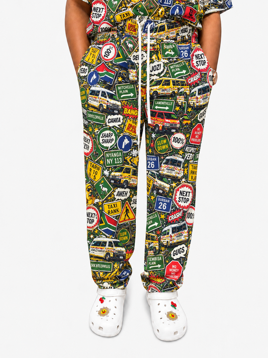 Printed Lifestyle Scrub Pants – Taxi Rank (Unisex)