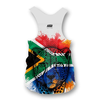 South African flag Cheetah white- Ladies Seamless Performance Running Vest (3852)
