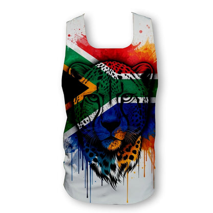 South African flag Cheetah white- Men's Seamless Performance Running Vest (3852)