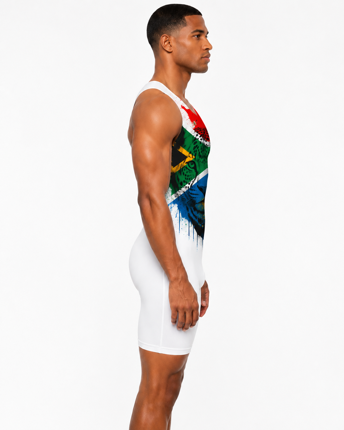 Men's Rowing Unisuit - South African Flag Cheetah White
