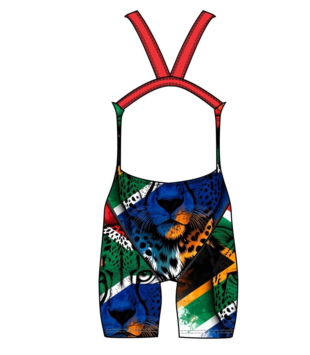 Women's Kneeskin Swimsuit - South African Flag Cheetah White