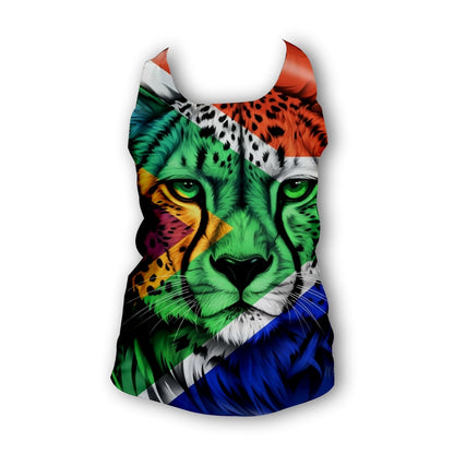 South African flag Cheetah black - Ladies Seamless Performance Running Vest (3852)