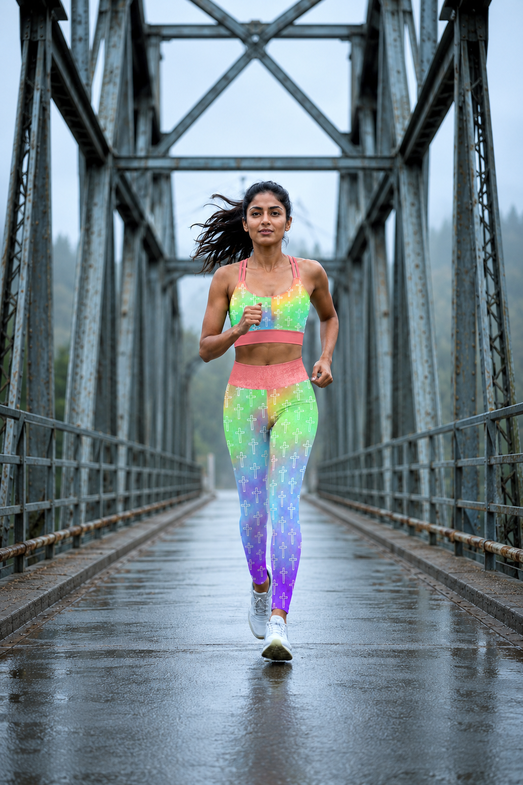 Women's Full-Length Athleisure Tights – Pastel Crosses – Alpha & Omega