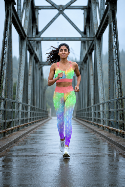 Women's Full-Length Athleisure Tights – Pastel Crosses – Alpha & Omega