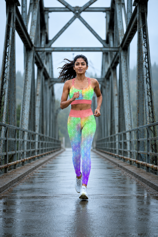 Women's Full-Length Athleisure Tights – Pastel Crosses – Alpha & Omega
