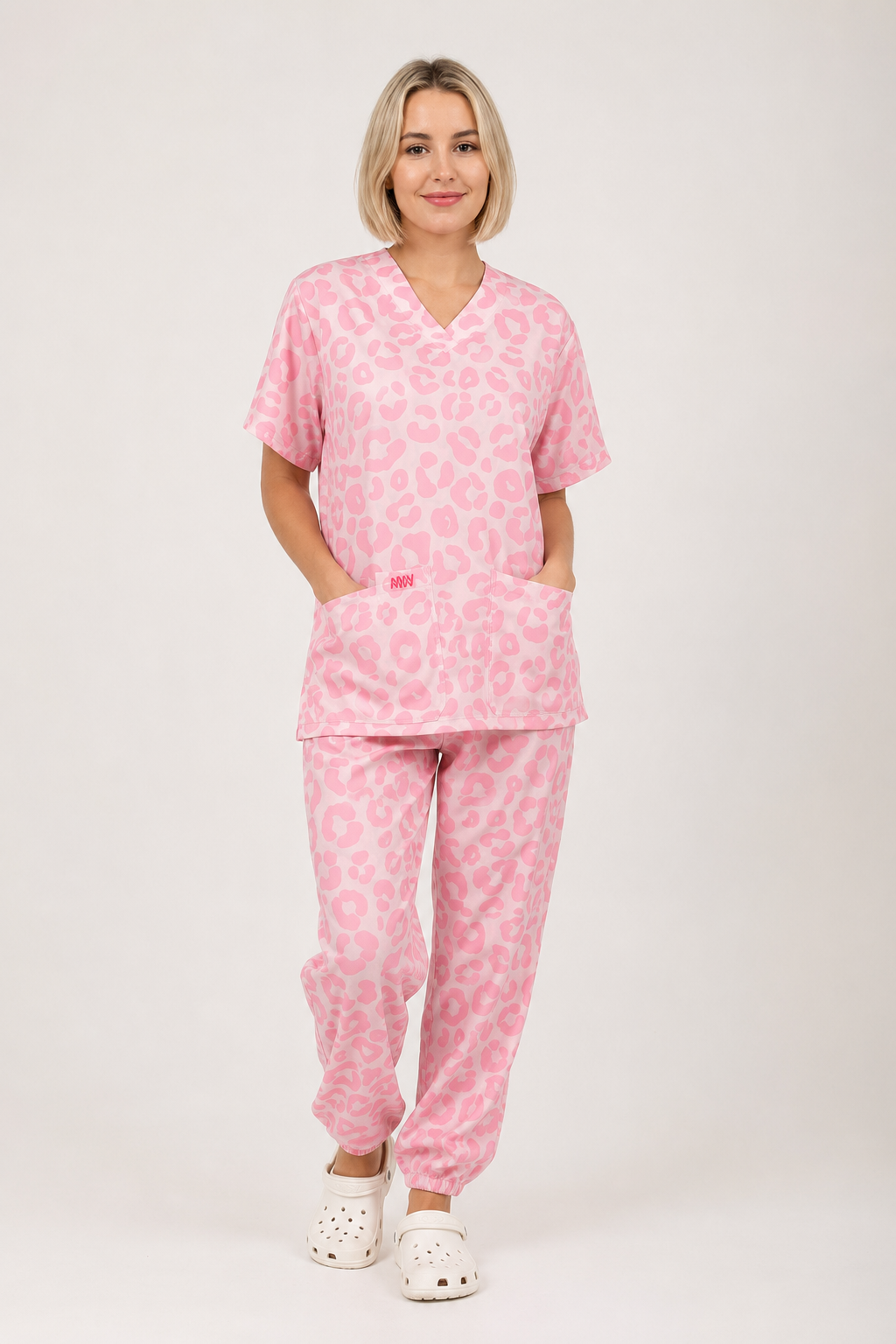 Scrub Set Unisex (Top + Pants) – Pink Leopard