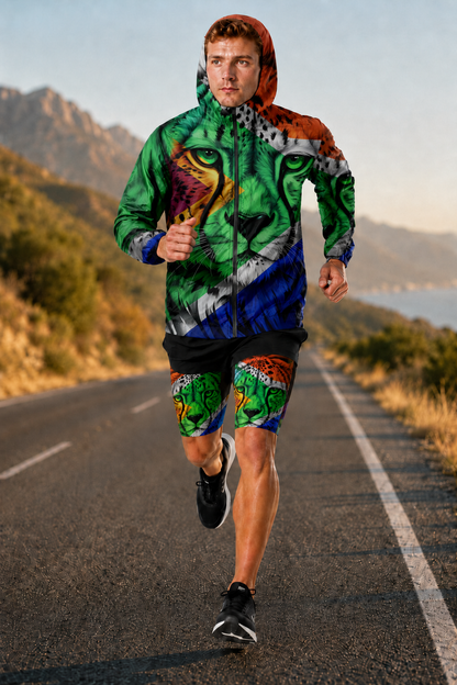 Men's 2-in-1 Run Short with Pocket Tights - South African Flag Cheetah Black