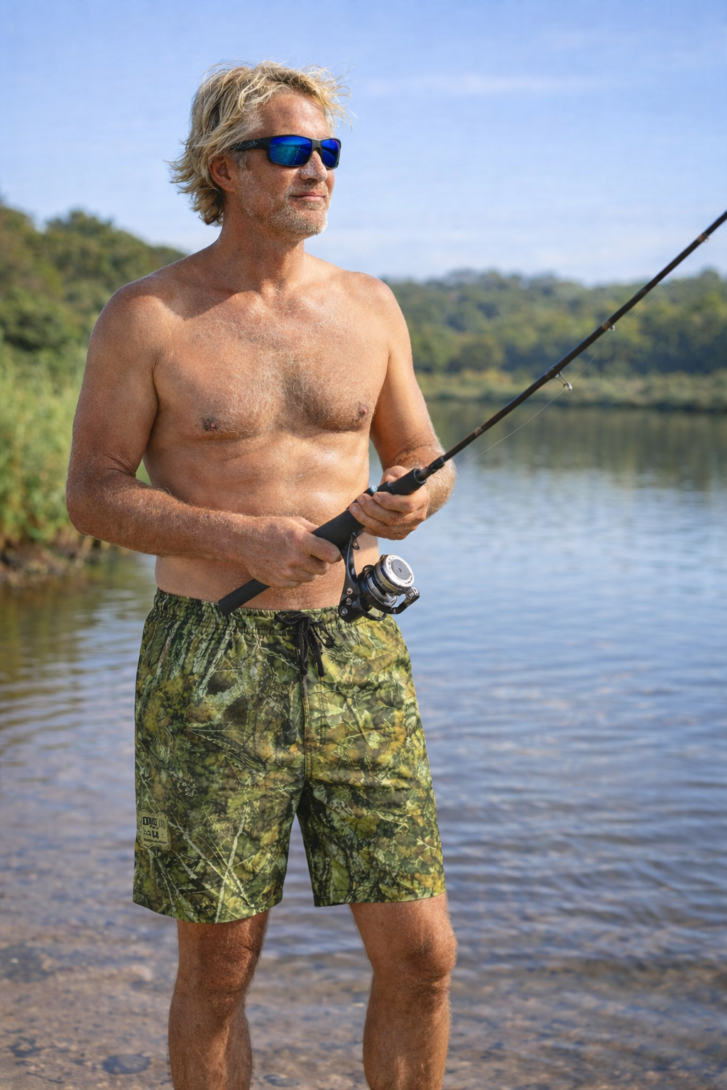 44 KLUB GREEN CAMO LASERCUT PERFORMANCE FISHING SHORTS / SWIM SHORTS (3628)