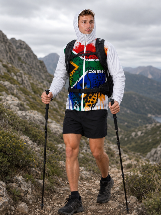 Unisex Packable Run Shell - South African Flag White Cheetah (3852)