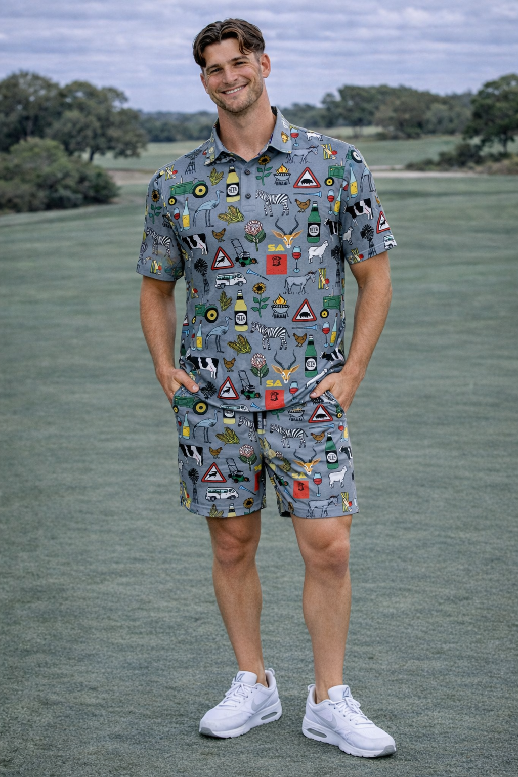 44 Suid Afrika - Grey  Printed Golf Shirt (3467)